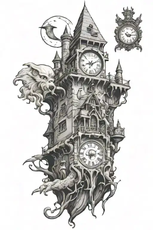 Wizard Castle With Clock And Animals Around It