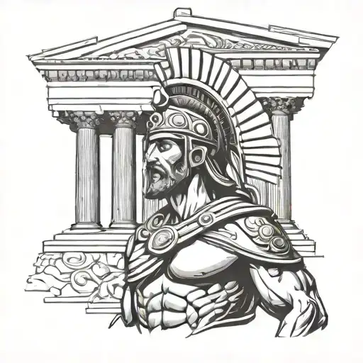 Greek Warrior And Temple Of Athens