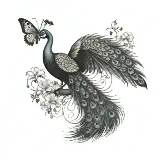 Peacock With Butterfly As Tail Feathers