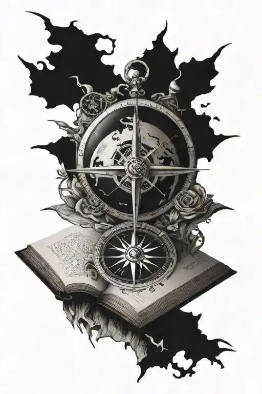 Earth In A Book Open With Compass Rose