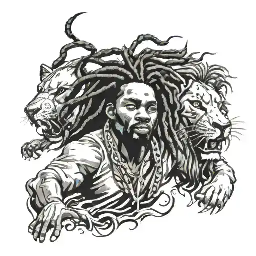 A Black Man With Dreads Fighting Lions