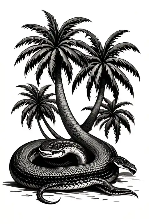 Two Palm Trees With Snake As The Trunk