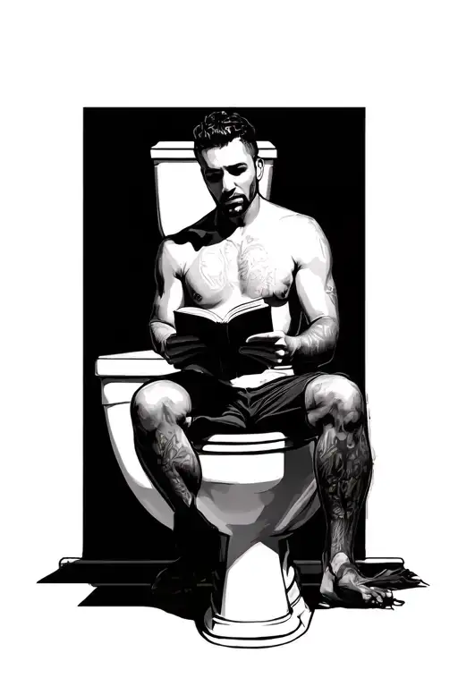 A Man Sitting On The Toilet And Holding A Book In His Hands