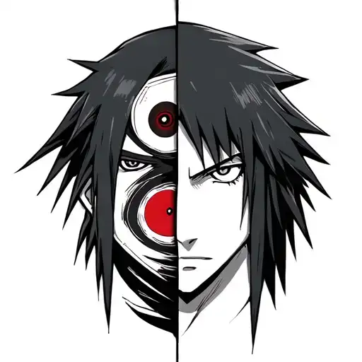 Half Sasuke Face Half Itachi Face With Sharingan Eyes