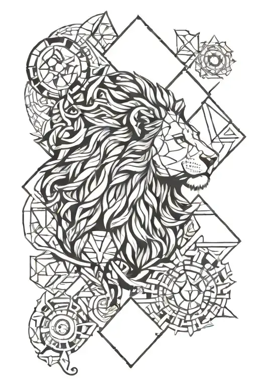 Lion Surrounded By Geometric Shapes Inspired