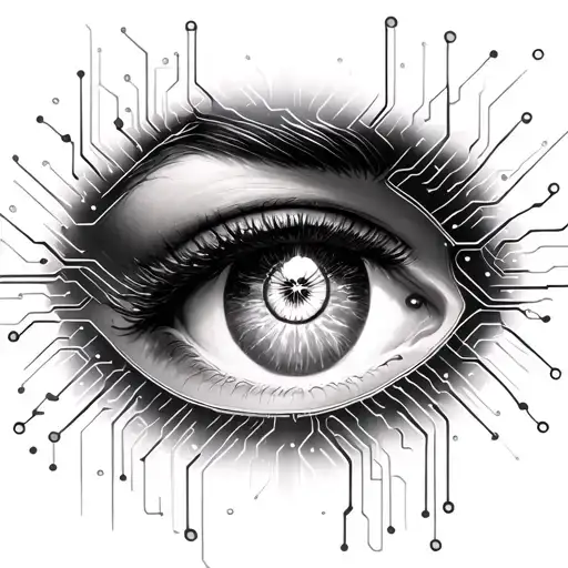 Woman With Third Eye Symbol Integrated Circuitry And Electricity