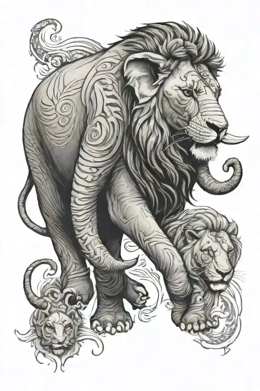 Elephant With Lion Roaring