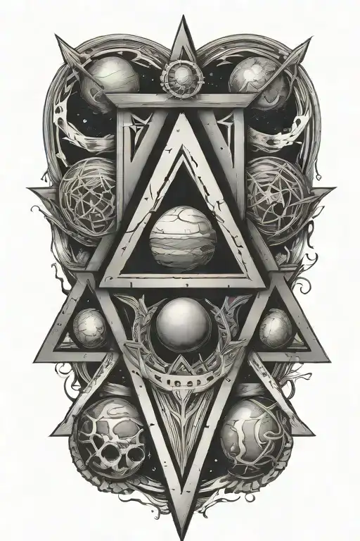 Planets Orbiting A Sword Within A Single Triangle Shape