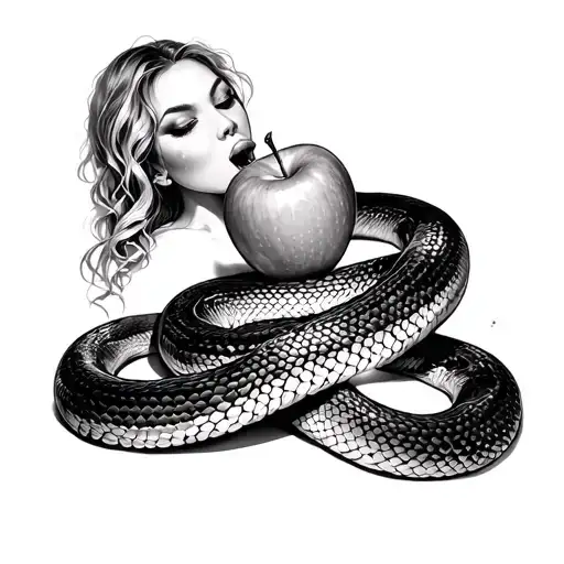 Woman Eating Apple With Snake Wrapped Around Her