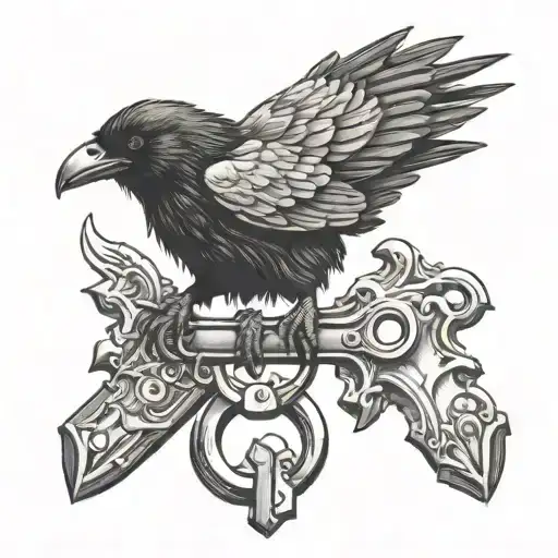 Raven Holding Iron Keys Hanging