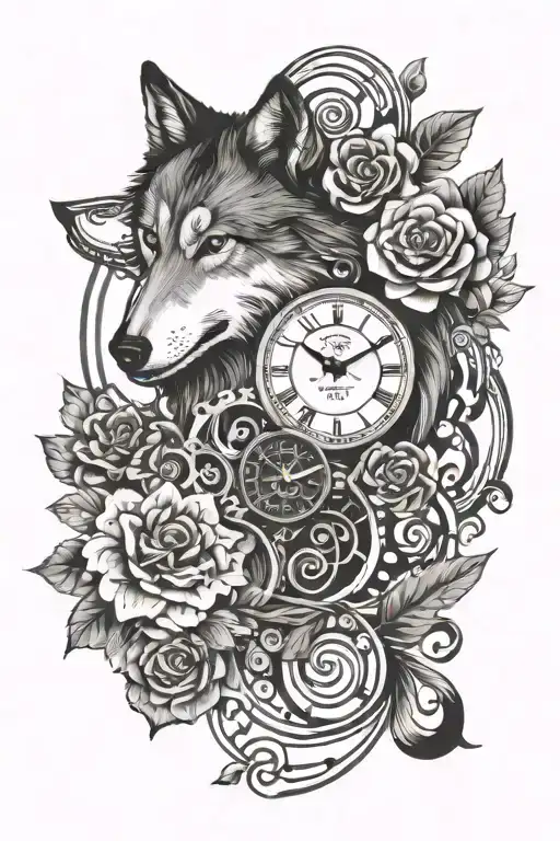 Wolf Clock Music Note Flower