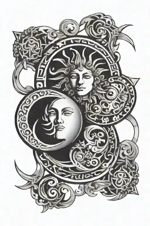 Wind Symbol Gemini Sun And Moon Geometric Design Incorporating