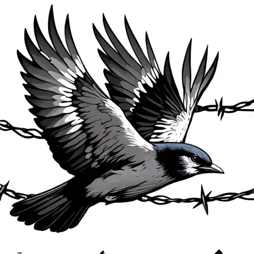 Bird Flying Free From Barbed Wire