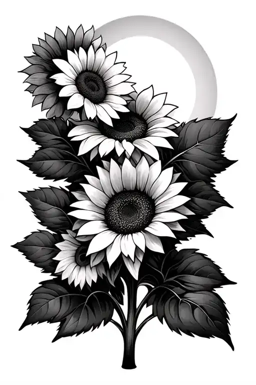 Several Sunflowers With Leaves And Sun Shining