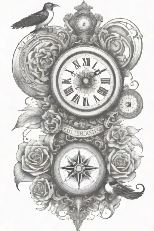 Wisdom Courage Clock Compass Rose Clean Lines Swallow Waiting For Love