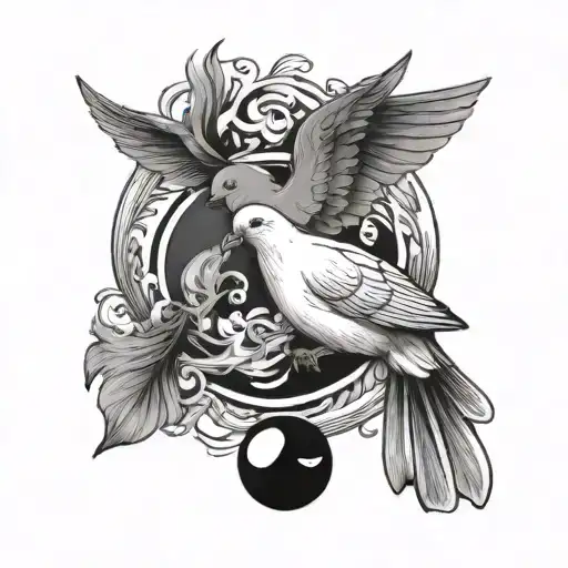 A Dove Eating A Goldfish Yin Yang