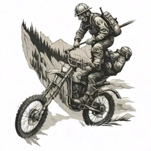 A Black And Grey Tattoo Of A Fireman Rescuing A Cyclist In The Mountains Of Oberstdorf