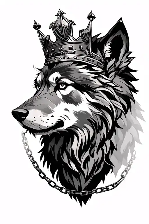 Wolf Chained And Lion With Crown Surrounded