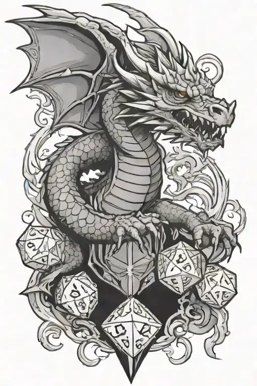 Dragon Reaching Upwards For A D20 Dice
