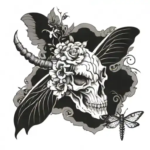 Bull Skull Flowers Dragonfly