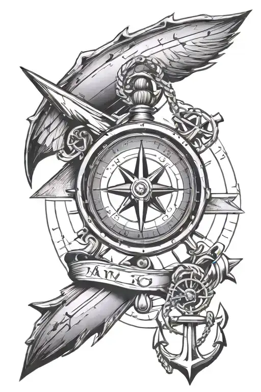 Compass With Airplane And An Anchor With Spartan Traits