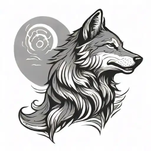 Simple Japanese Wolf Head Howling