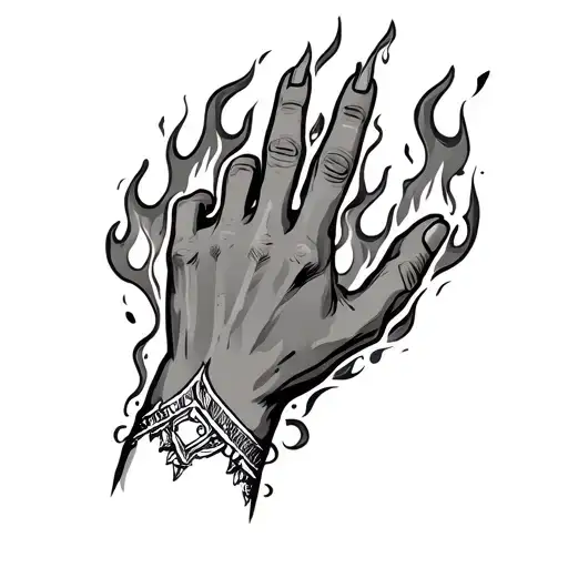 Line Work Hand With Finger Tips On Fire
