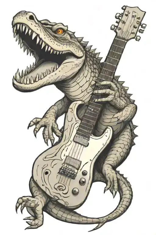 Crocodile And Guitar Headstock Drawn By A Child
