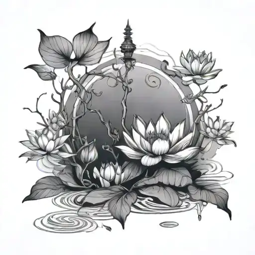 Lotus Tree Surrounded By Water