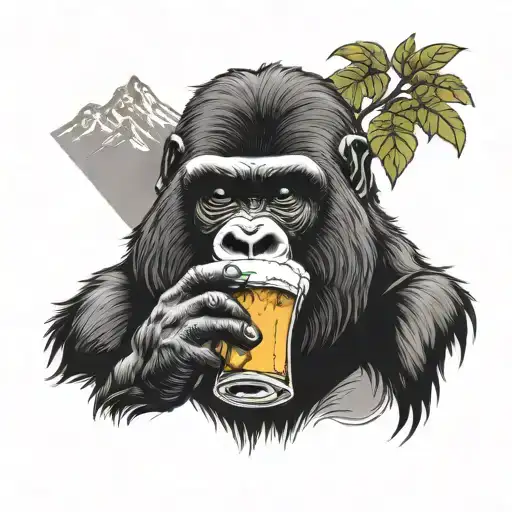 Mountain Gorilla Drinking A Beer