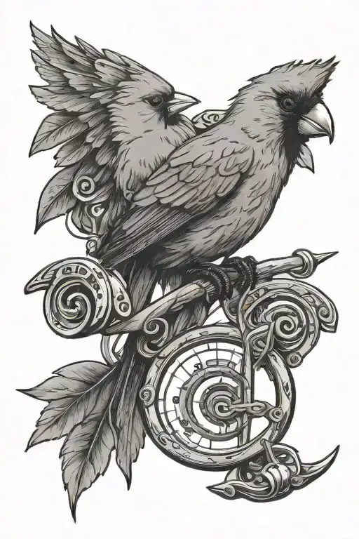 Cardinal Bird And Horseshoe And Music Note And Fishing Pole And Music Note And Poker Cards