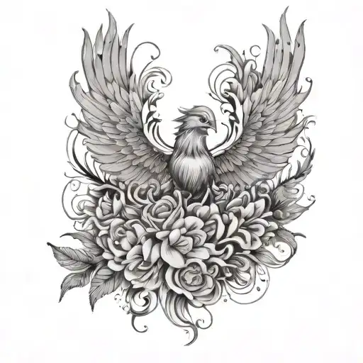 Lavender Flowers And Phoenix Wings Spread