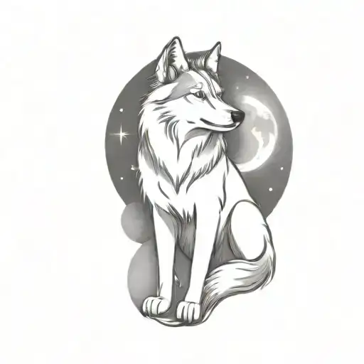 Wolf Sitting In Front Of The Moon