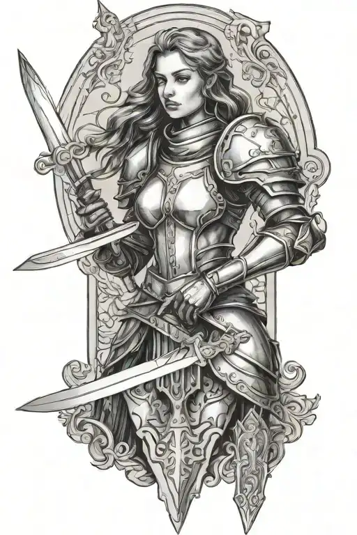 Gothic Architecture Female Knight Holding A Sword