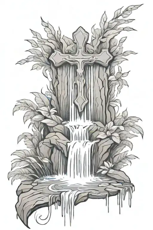 Cross With Waterfall