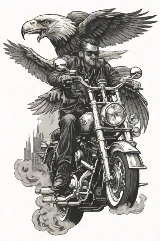 Harley Motorcycle With Eagle And Biker And Route 66 In Background