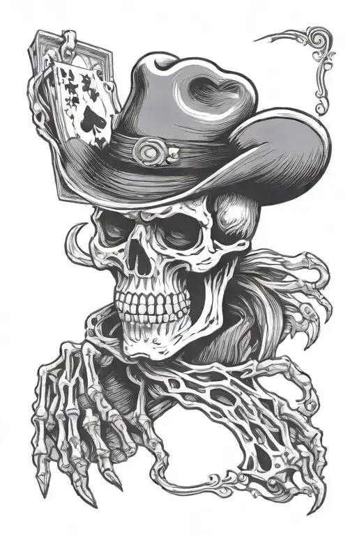 Skull Cowboy Holding The Dead Mans Hand Cards