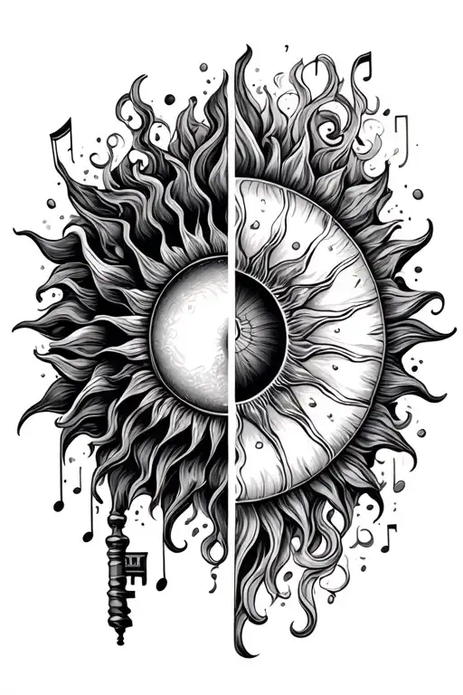 Musiac Notes On Sun And Tear Key In Half