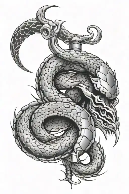 Snake And Scorpion Hybrid Wrapping Around Sword