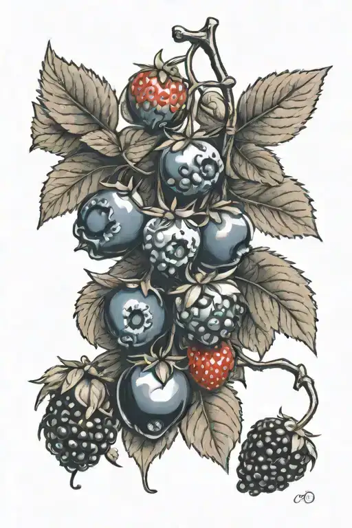 Blueberries And Strawberries On A Vine