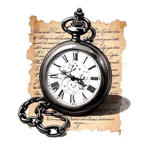Pocket Watch With Chain And Scripture Background With A Quil Pen And Ink