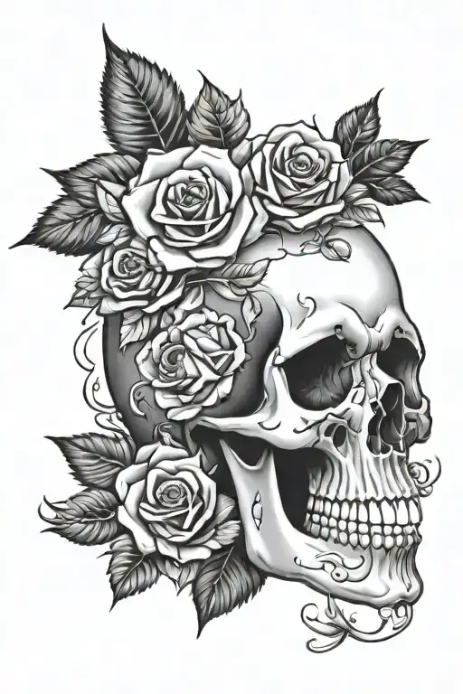 Skull With Roses And Crystals Growing