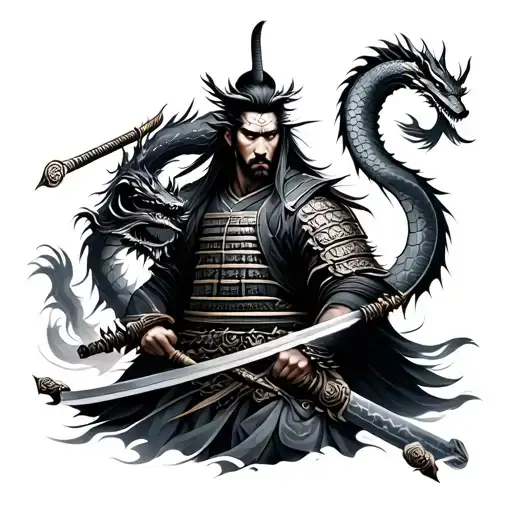 Samurai With Dragon Wrapped