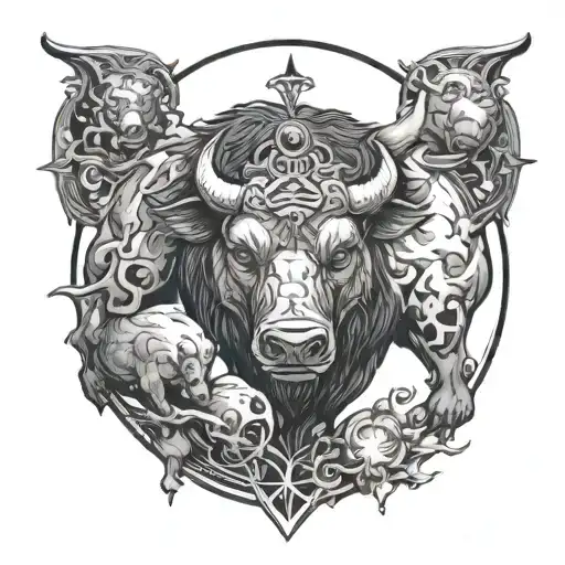 Tattoo With Using Aggressive Bear And Bull Also Use The Element Of Earth With Venus Planet