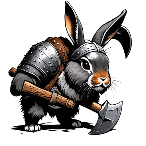 Viking Warrior Rabbit Holding Battle Ax And Wearing Viking Helmet