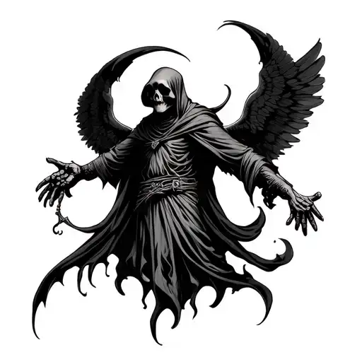 Grim Reaper With Arms Out With Wings Back