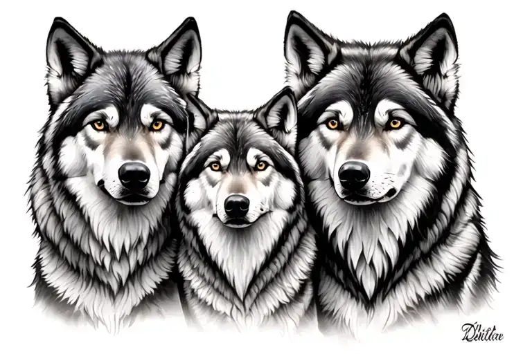 5 Wolves Family Portrait
