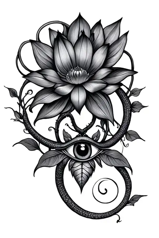 Moth Lotus Flower Symbolising Fertility Snake Eye Warding Off Evil Vine Intertwined