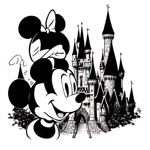 Disney Castle Outline With Mickey And Minnie Head
