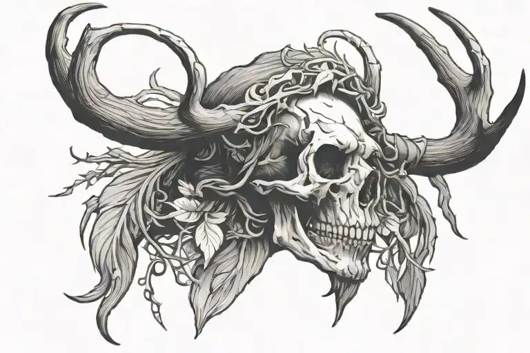 Black Elk Skull With Antlers